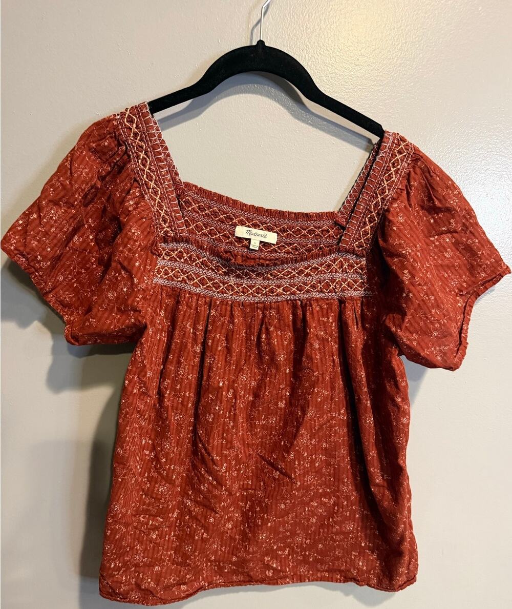 Madewell Peasant Smocked Top - Size Small